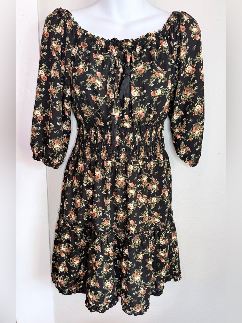 Justify black floral elastic waist dress juniors small